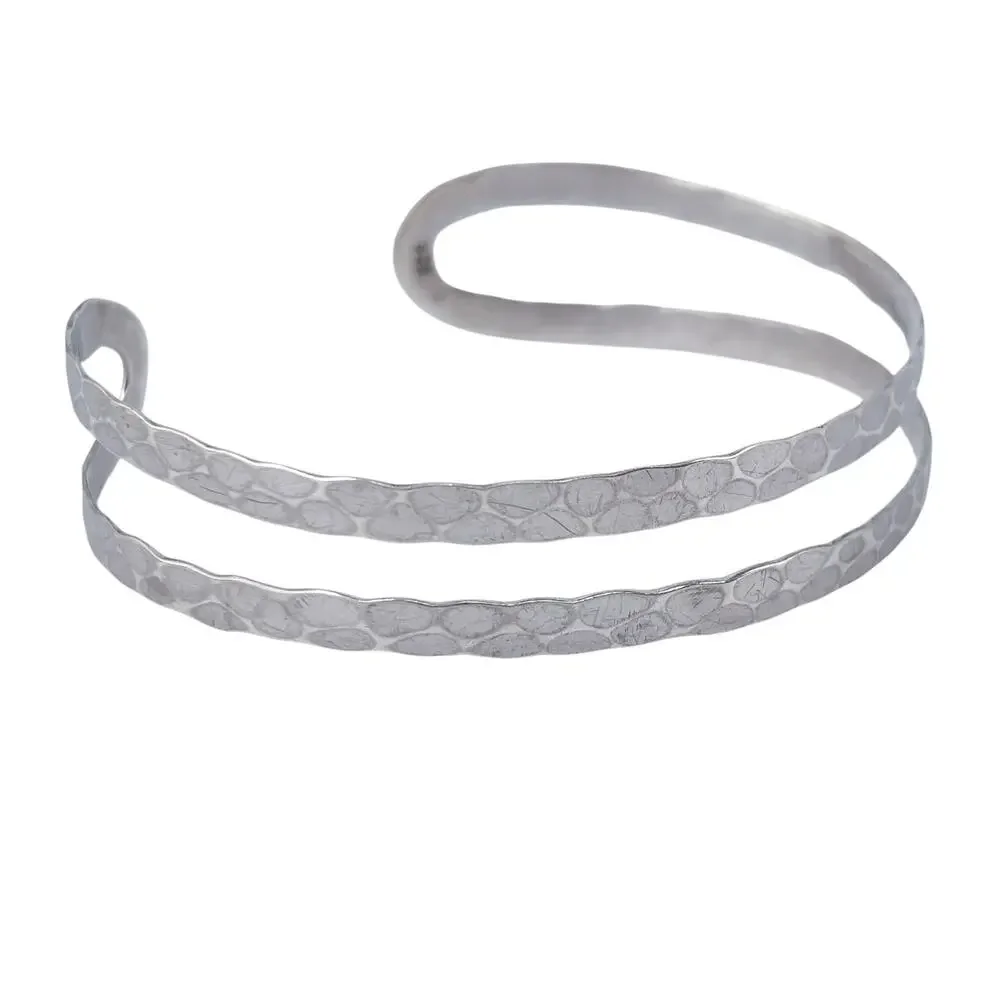 Vintage Sterling Silver 925 Hammered Double Shank Cuff Bracelet | 7.5